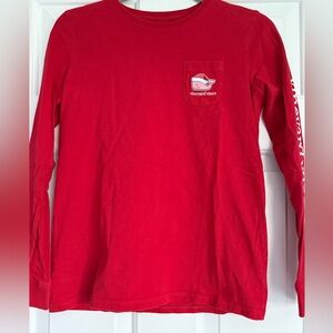 Vineyard Vines Girls Classic Whale Long Sleeve Pocket T. Size L.  Red.